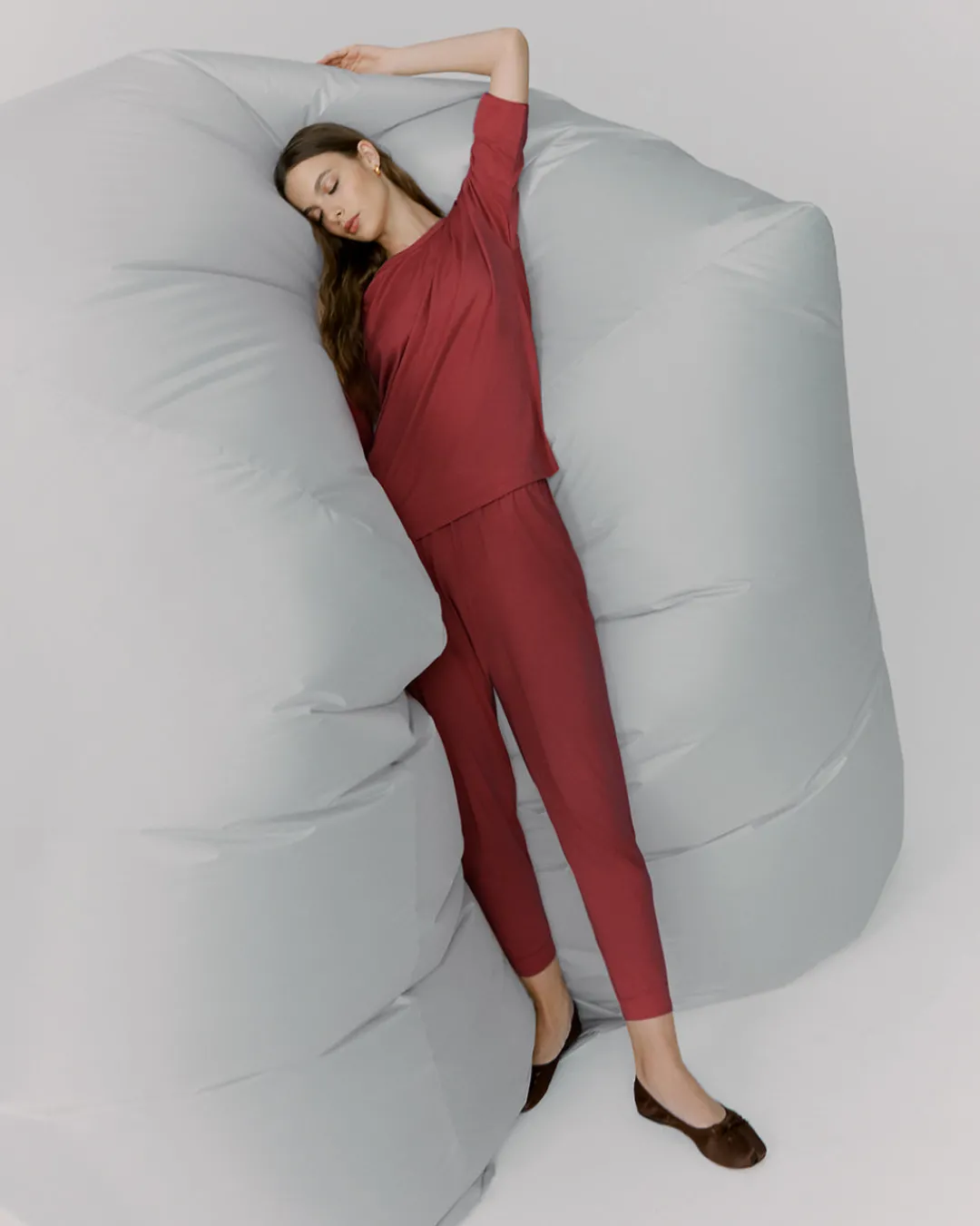 Online Cuyana Drape-Back Sleep Set Cherry