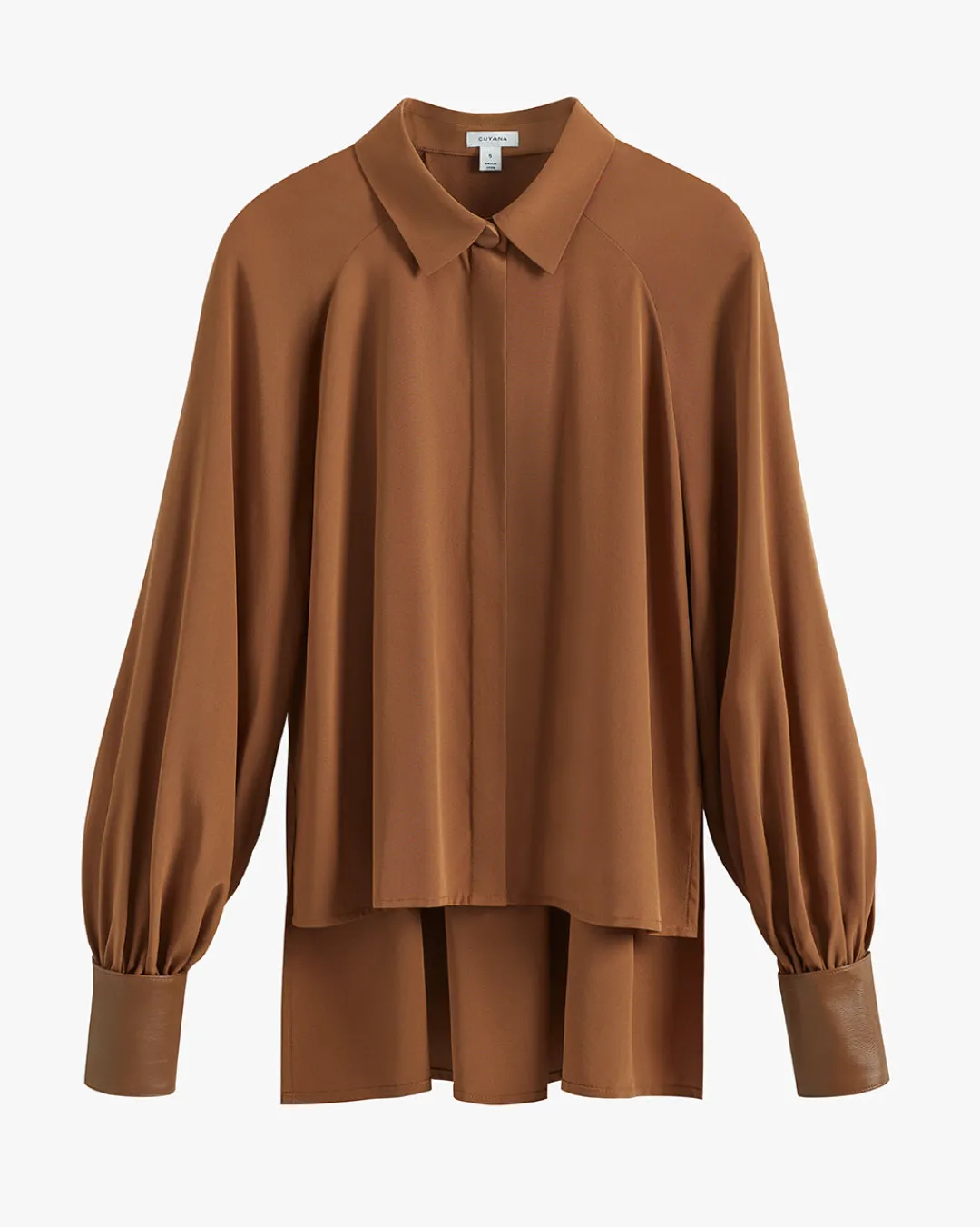 Fashion Cuyana Silk Leather Cuff Shirt Dark Chestnut