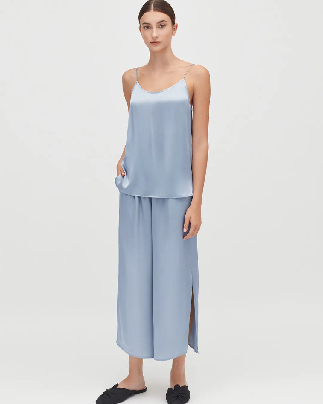 Store Cuyana Washable Charmeuse Cropped Wide-Leg Pant Sky Blue